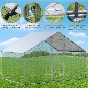 Costway 3M x 2M Chicken Coop Large Metal Spire-Shaped w/ Cover Walk-in Chicken Rabbits Ducks Cage