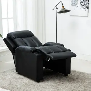 Studio Leather Recliner W Drink Holders Armchair Sofa Chair Cinema Gaming Black