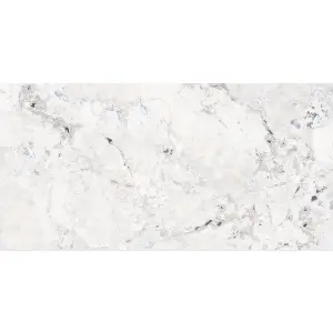 Santiago Gloss White & Blue Marble Effect Porcelain Wall & Floor Tile - Pack of 32 Tiles, 23m² - (L)600(W)1200mm