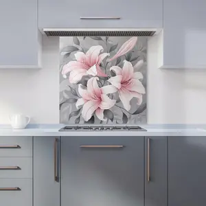 Pink Lilies On Grey Kitchen Splashback