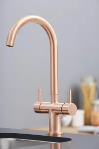 SIA KT3CU Copper Swan Neck Twin Lever Contemporary Monobloc Kitchen Mixer Tap