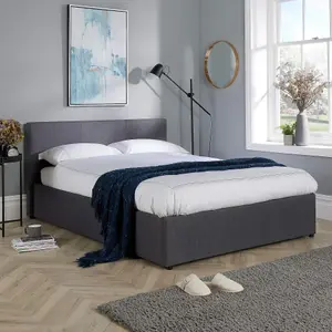 Home Source Horizon Ottoman Side Gas Lift Storage Double Bed & 4ft 6 Juno Mattress