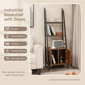 Costway 4-Tier Ladder Shelf with Cabinet 160 CM Tall Bookshelf Industrial Bookcase