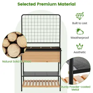 Costway Raised Garden Bed with Trellis Elevated Wood Planter Box W/ Grid Divider