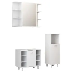 Berkfield 3 Piece Bathroom Furniture Set High Gloss White Engineered Wood