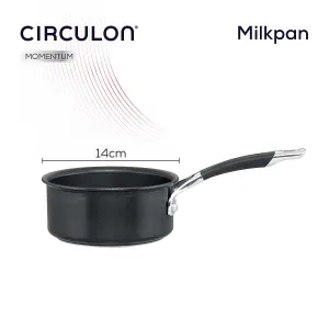 Circulon Momentum Black Round Hard Anodised Aluminium Non-Stick Milk Pan 14cm, 0.9L