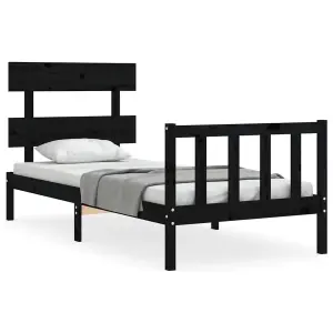 Berkfield Bed Frame with Headboard Black Small Single Solid Wood