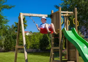 Shire Rumble Ridge Climbing Frame with Rock Wall, Single Swing, Slide and Sandpit