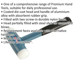 2.5lb Nylon Faced Dead Blow Hammer with Rubber Grip and Steel Shot for Precision Work