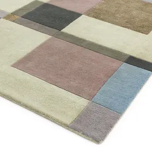 Beige Luxurious Modern Wool Geometric Handmade Rug For Living Room Bedroom & Dining Room-120cm X 170cm