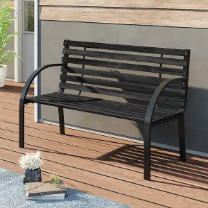 2 Seater Black Retro Slatted Iron Wood Rustproof Garden Bench