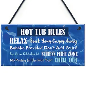 Red Ocean Hot Tub Rules Novelty Hanging Plaque For Garden Funny Hot Tub Decor Shed Sign