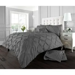 Barney Solid Colour Duvet Cover Set with Pillowcases Charcoal / Double - 2 Standard Pillowcases