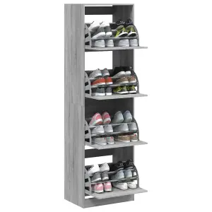 Berkfield Shoe Cabinet with 4 Flip-Drawers Grey Sonoma 60x42x204 cm