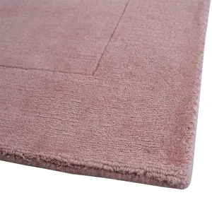 Handloom Plain Carved Border Wool Runner Rugs in Pink - 60x230cm