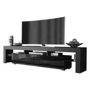 TV Unit 200cm Modern Black with High Gloss Doors - Creative Furniture