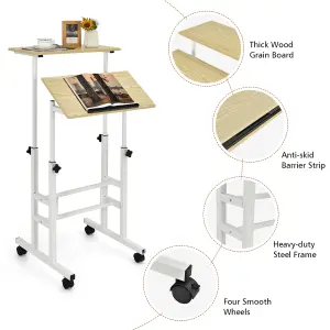 Costway 2-Tier Adjustable Standing Desk Mobile Sit Stand computer Desk on Wheels