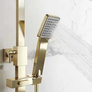 Square Brushed Brass Thermostatic Shower Twin Head