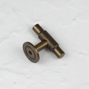 Antique Brass Cabinet Knob Rustic Cupboard T-Bar Door Drawer Pull