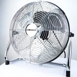 Belaco 12" Chrome Metal Floor Fan - High Velocity