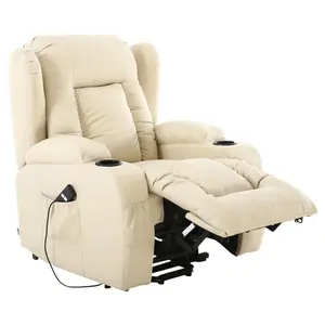 Caesar Single Motor Electric Rise Recliner Bonded Leather Armchair Electric Lift Riser Chair (Cream)