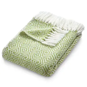 Woven Indoor Outdoor Washable Diamond Cuddly Throw Green - 130cm x 180cm