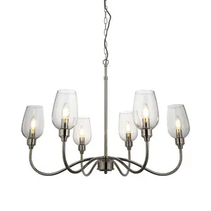 Luminosa Livorno Multi Arm Pendant Ceiling Light Bright Nickel Plate, Clear Glass