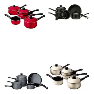 Interiors by Premier 5 Pc Non-Stick Red Pan Set, Kitchen Pots and Pans Set With Bakelite Handles, Stainless Steel Pot Set