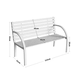 2 Seater Black Retro Slatted Iron Wood Rustproof Garden Bench