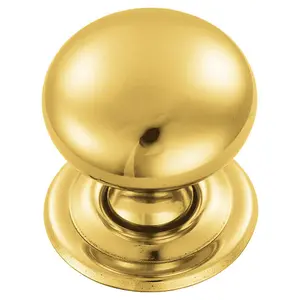 Round Victorian Cupboard Door Knob 32mm Dia Polished Brass Cabinet Handle