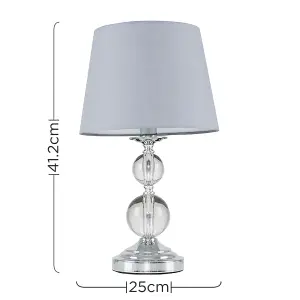 ValueLights Gatto Chrome & Acrylic Ball Touch Table Lamp with Grey Tapered Light Shade - with 5w LED Dimmable Candle Bulb