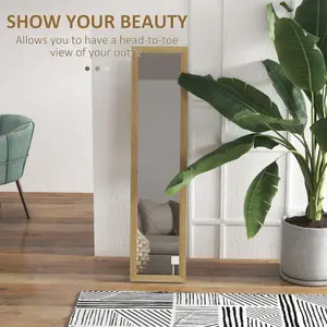 HOMCOM Full Length Mirror Farmhouse Wall Mirror Hanging Freestanding Natural