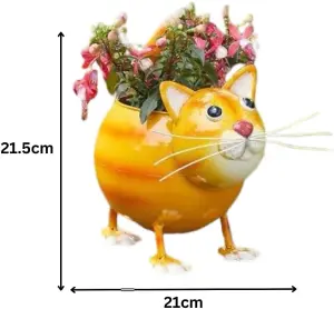 Cute Cat Pot Pet Novelty Fun Bright Metal Garden Decor Flower Planter