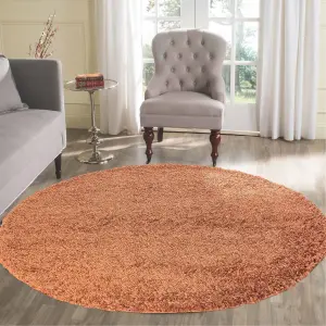 Serdim Rugs Plain Living Room Shaggy Area Rugs Terracotta Round 120x120 cm