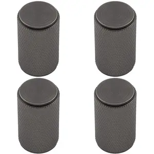 4 PACK - Knurled Cylindrical Cupboard Door Knob 18mm Dia Anthracite Grey Cabinet Handle