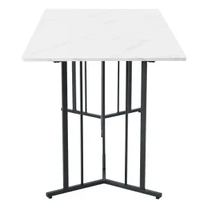 Metal Frame Rectangular Dining Table in Modern Marble Pattern Kitchen Table with Adjustable Feet, White/Black