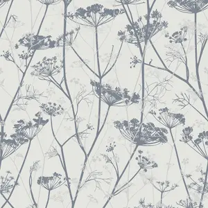 Clarissa Hulse Wild Chervil Blue & White Silver effect Smooth Wallpaper