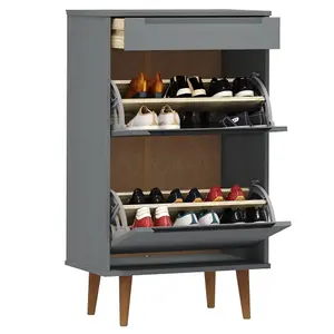 Berkfield Shoe Cabinet MOLDE Grey 59,5x35x103 cm Solid Wood Pine