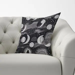 Abstract Black White Moon and Sun Cushions 60cm x 60cm