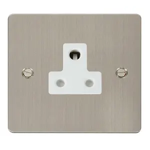 Flat Plate Stainless Steel 1 Gang 5A Round Pin Socket - White Trim - SE Home