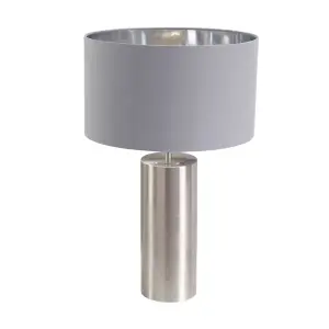 ValueLights Lexy Brushed Chrome Touch Table Lamp with Grey/Chrome Shade