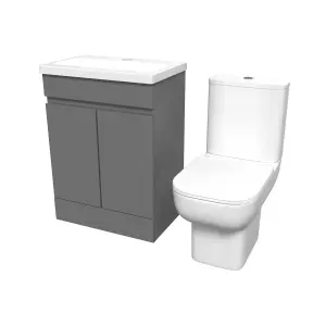 Nes Home 600mm Steel Grey Basin Vanity Unit & Close Coupled Toilet