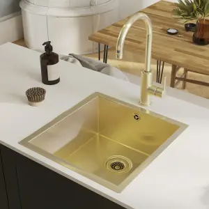 GoodHome Koseret Brushed Brass Stainless steel 1 Bowl Kitchen sink 430mm x 450mm