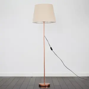 ValueLights Modern Copper Metal Standard Floor Lamp With Beige Tapered Shade - Includes 6w LED Bulb 3000K Warm White