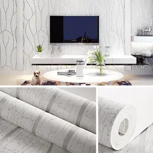 Beige Geometric 3D Striped Patterned Non Woven Embossed Patterned Wallpaper