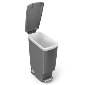 simplehuman 40L Slim Kitchen Pedal Bin with Lid Lock, Silent Soft Close Lid, Strong Steel Pedal, Grey Plastic