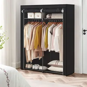 SONGMICS Wardrobe, Clothes Storage Wardrobe for Bedroom with 2 Clothes Rails, Portable, Collapsible, Clothes Rack, Black