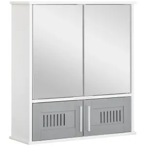 kleankin Bathroom Mirror Cabinet Wall Mount Storage Unit Double Doors, Grey