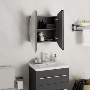 Berkfield Bathroom Cabinet with Round Mirror&LED Grey 40x40x17.5 cm