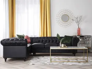 Right-Hand Corner Sofa CHESTERFIELD Black Faux Leather Right Hand